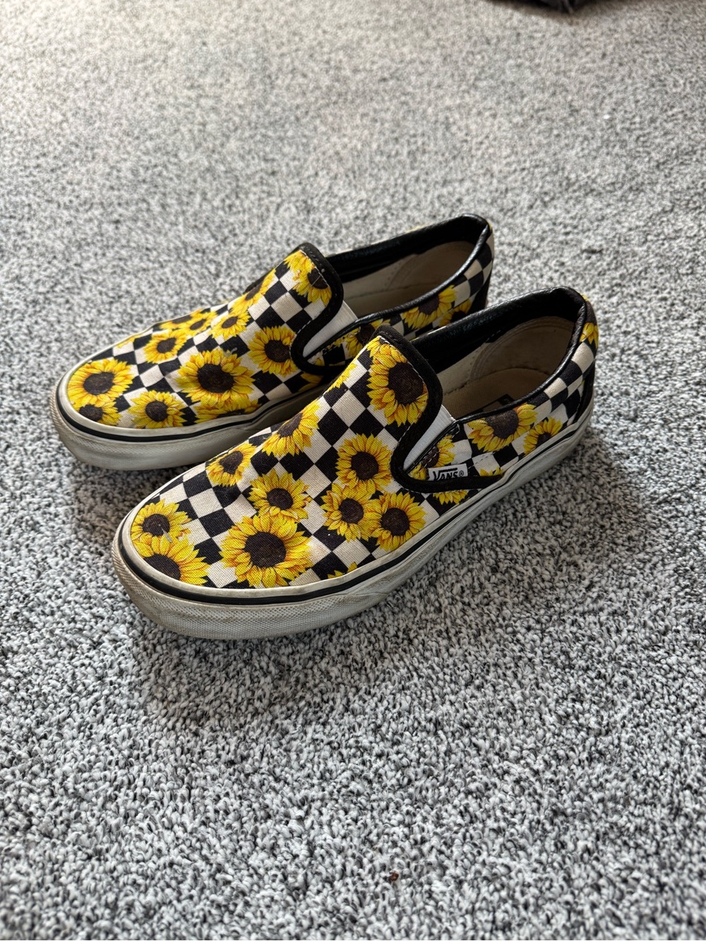 Vans Sunflower Checkerboard Slip On Sneakers Womens 8 Floral Black Yellow